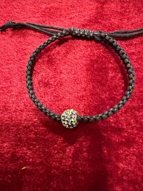 Black Braided Cord Bracelet with Multicolor Pave Bead new never worn
